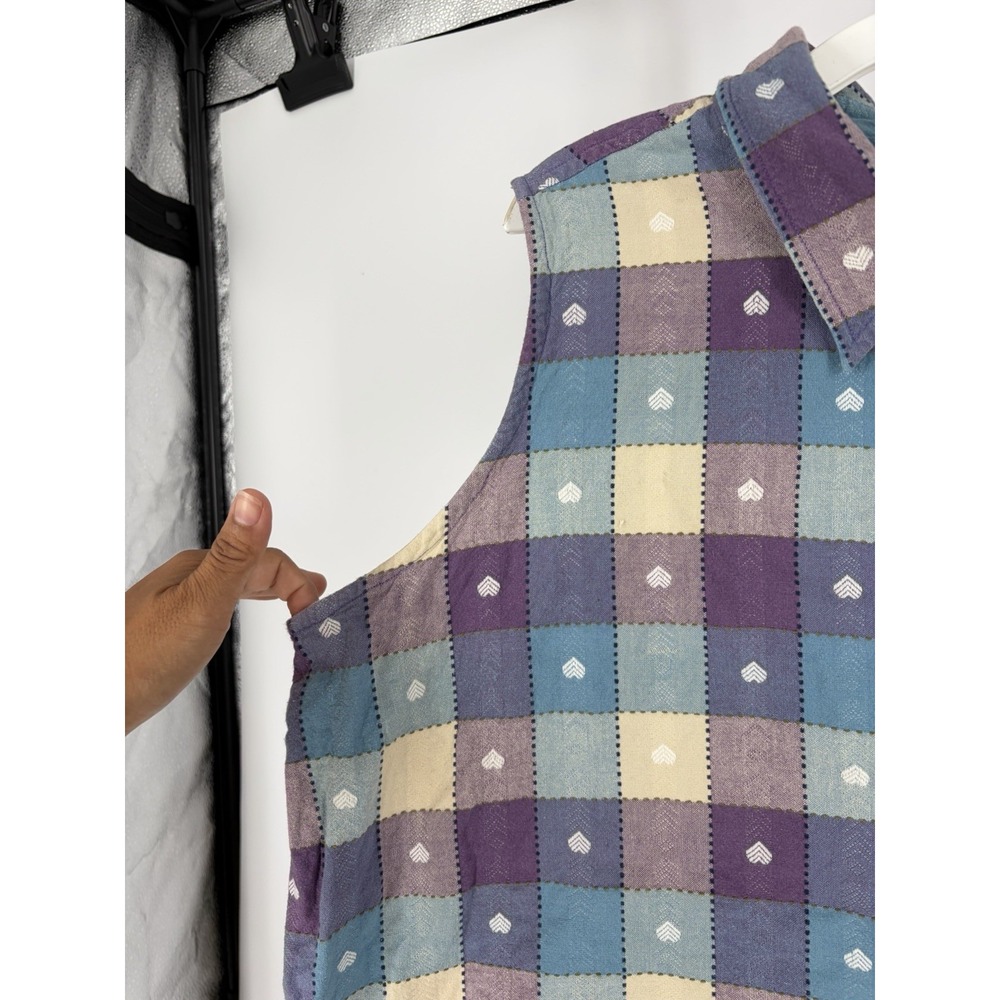 VTG 90s Plus 22W Checkered Plaid Heart Sleeveless Button Up Granny Y2K Shirt - Picture 4 of 5